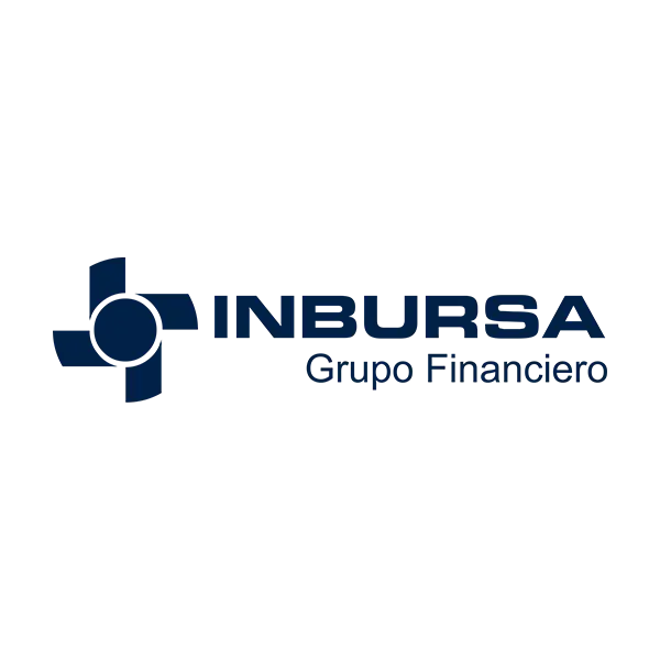 Logotipo de Inbursa Grupo Financiero con letras azules y un símbolo geométrico compuesto por formas cuadradas y circulares a la izquierda.
